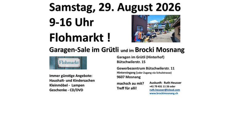 Garagen-Sale im Grütli und im Brocki Mosnang